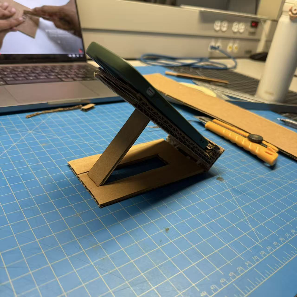 Another angle of the phone stand that shows how the back of the prototype looks like.
